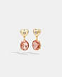 COACH®,HEART STONE DROP EARRINGS,Gold/Pink,Front View