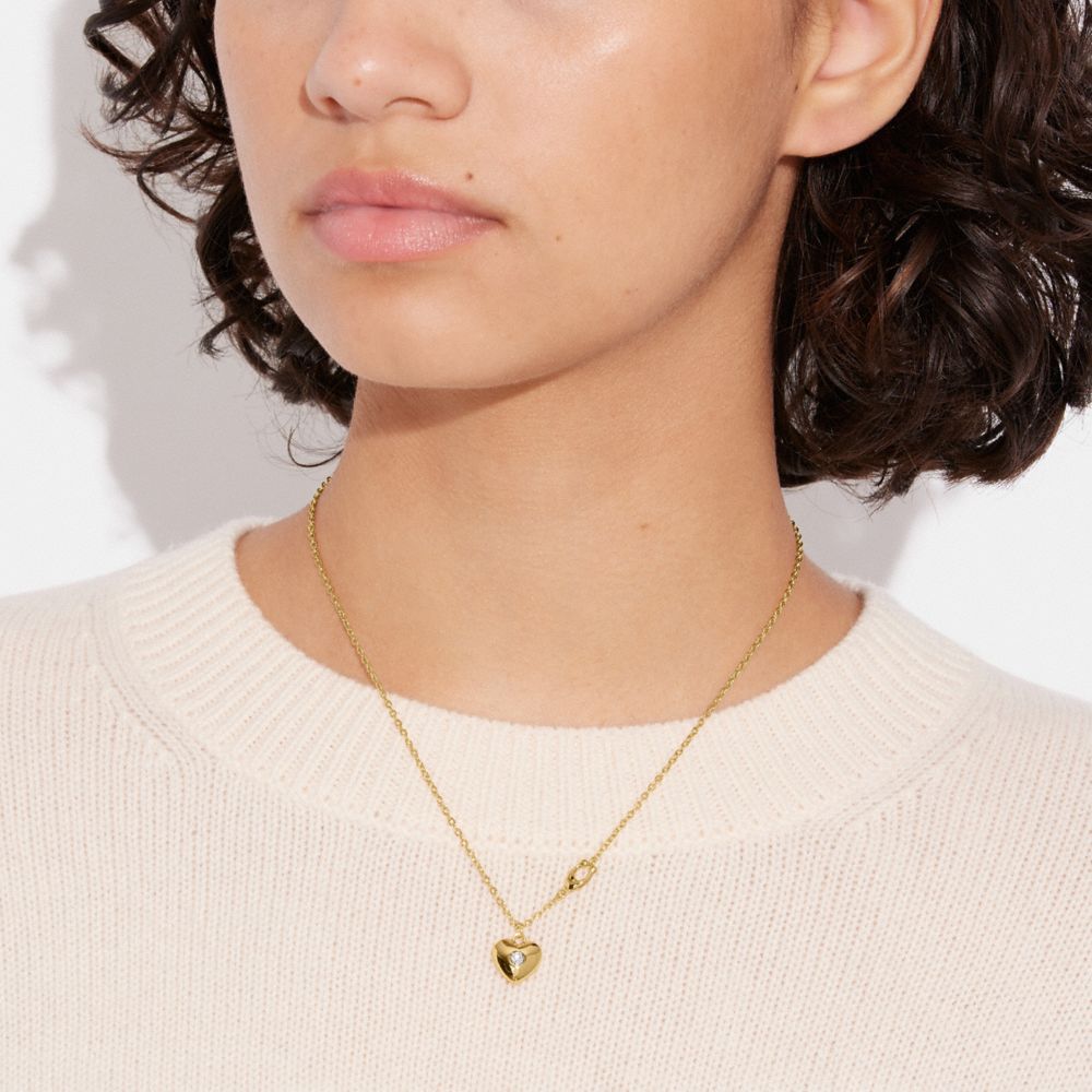 COACH®,HEART PENDANT NECKLACE,Gold,Detail View