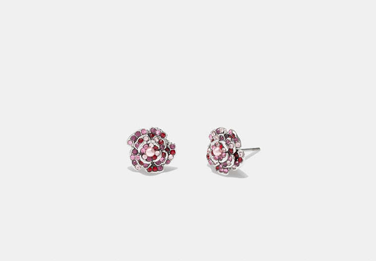 COACH®,SPARKLING ROSE STUD EARRINGS,Silver/Pink,Front View