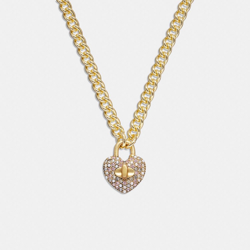 COACH® | Heart Link Chain Pavé Necklace Turnlock