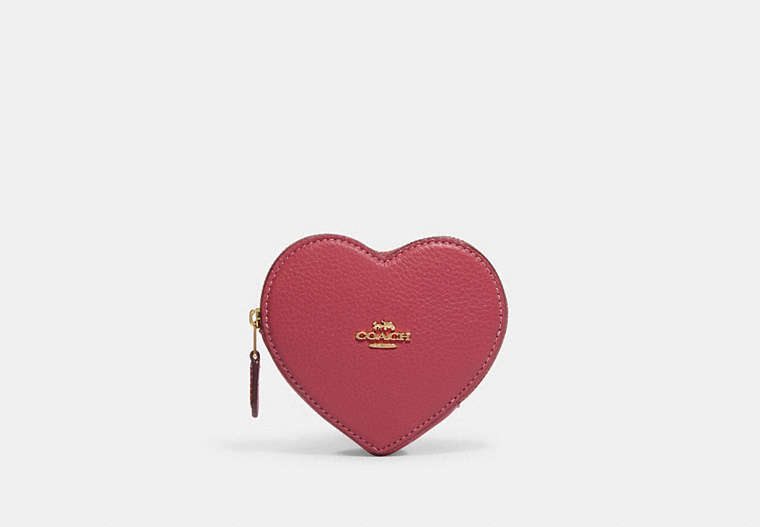 COACH®,HEART COIN CASE,Leather,Gold/Rouge,Front View