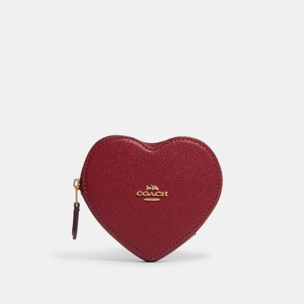 COACH®,HEART COIN CASE,Mini,Gold/Cherry,Front View