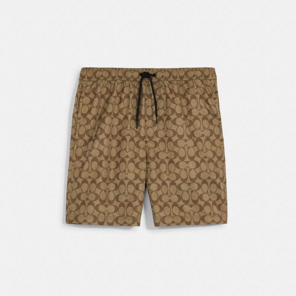 COACH®,SIGNATURE SWIM TRUNKS,Khaki Signature,Front View