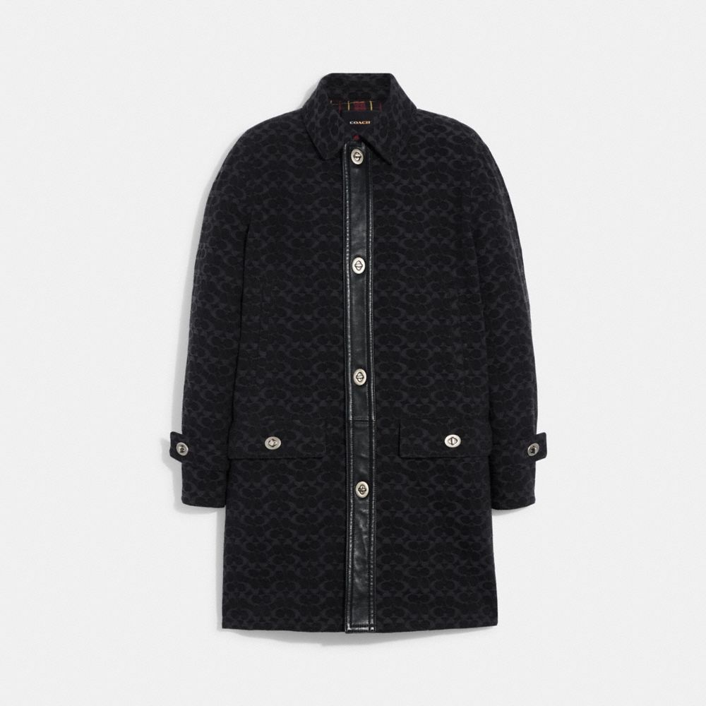 COACH®,DENIM MAC COAT,Black Signature Denim,Front View