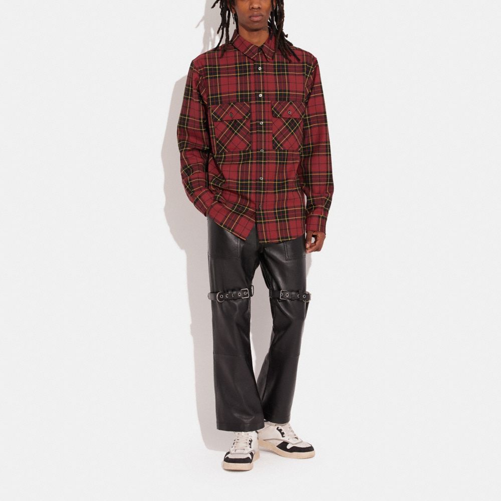 COACH®,RELAXED BUTTON UP SHIRT,Crimson Tartan,Scale View