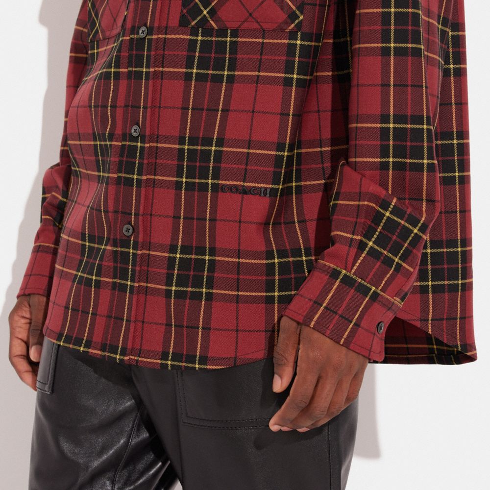 COACH®,Relaxed Button Up Shirt,Polyester,Wool,Button Down,Casual,Multi Color,Detail View