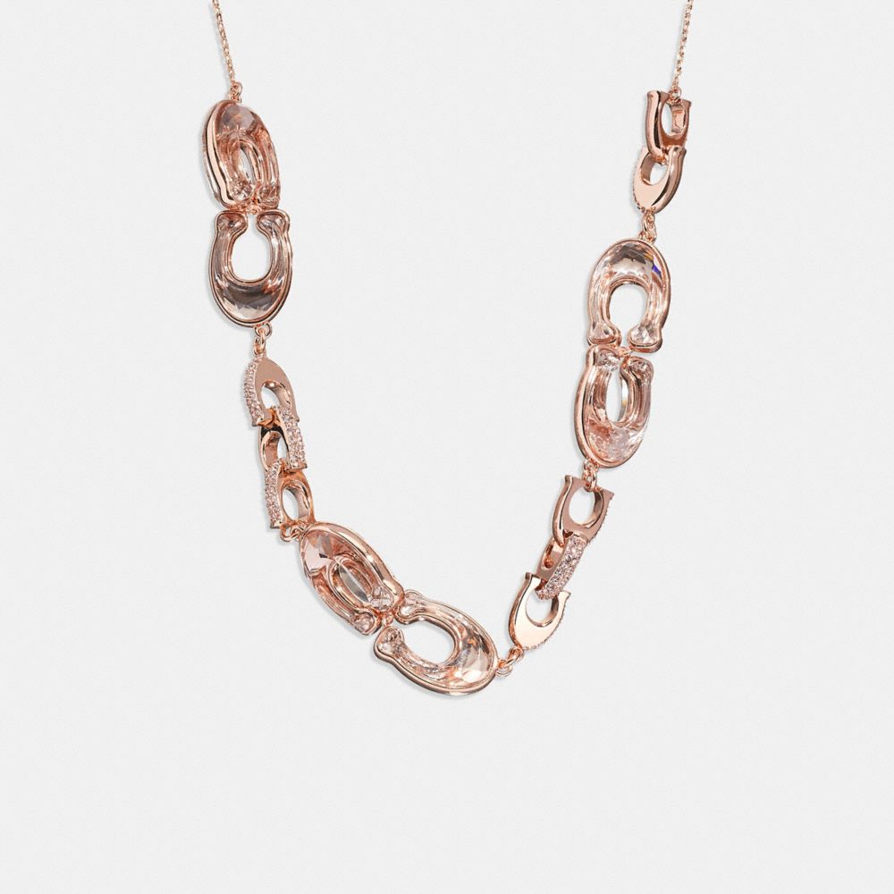 COACH®,FACETED CRYSTAL SIGNATURE LINK SLIDER NECKLACE,Pink,Front View