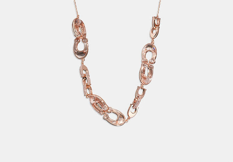 COACH®,FACETED CRYSTAL SIGNATURE LINK SLIDER NECKLACE,Brass,Pink,Front View
