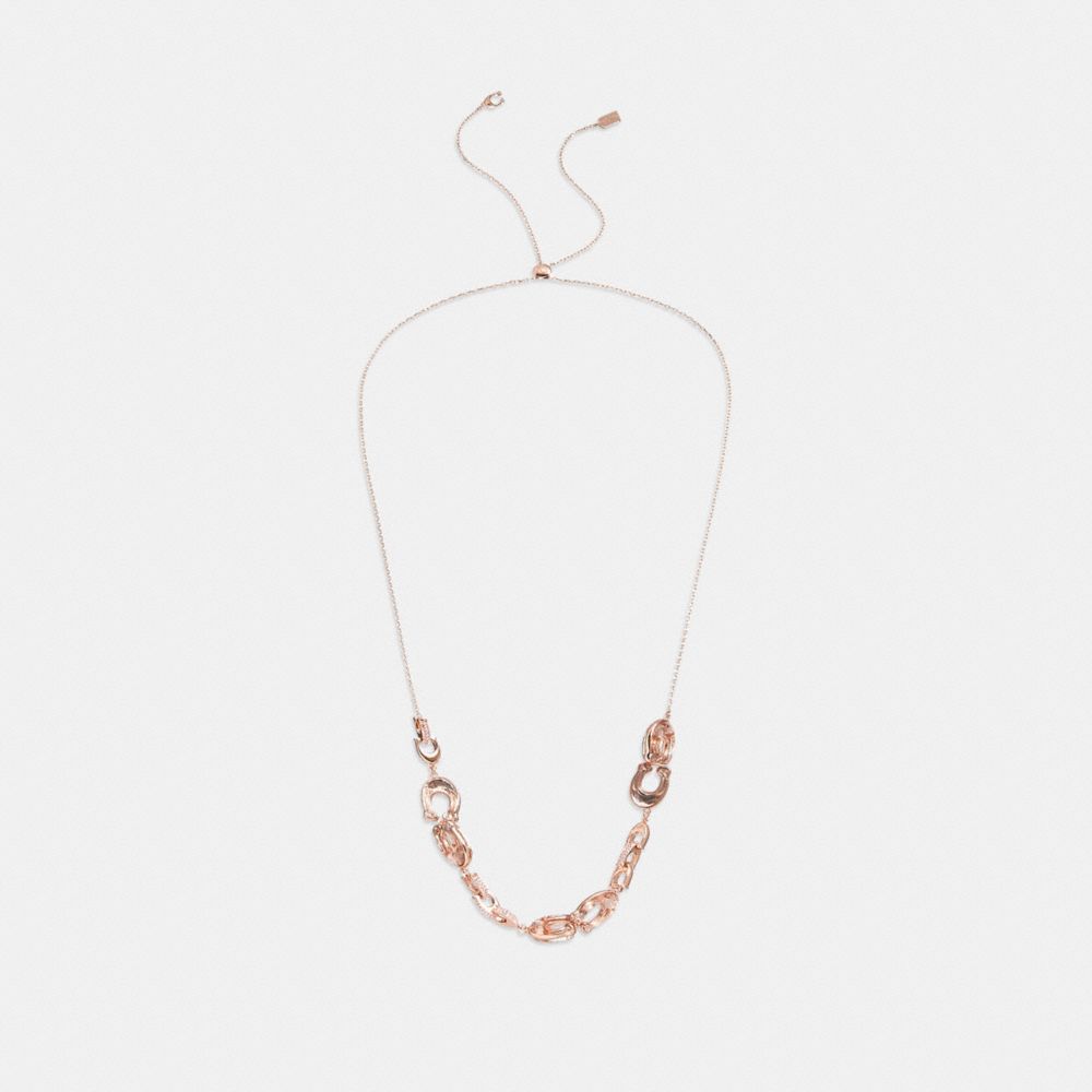 COACH®,FACETED CRYSTAL SIGNATURE LINK SLIDER NECKLACE,Pink,Inside View,Top View