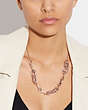 COACH®,FACETED CRYSTAL SIGNATURE LINK SLIDER NECKLACE,Brass,Pink,Detail View