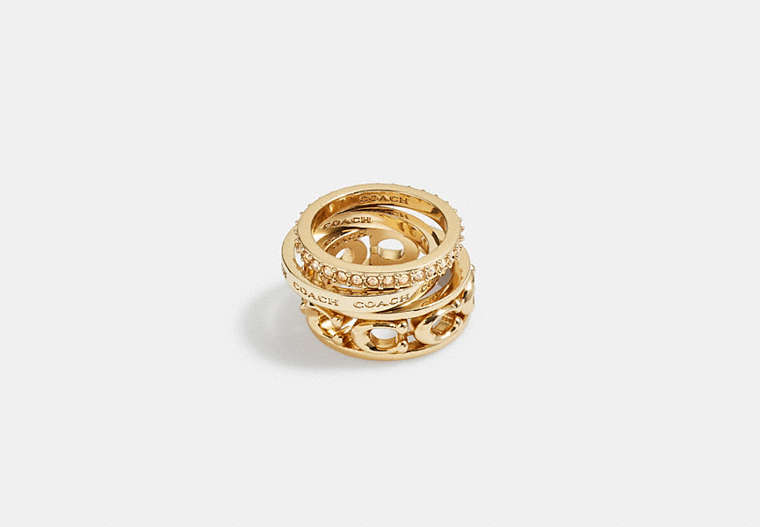COACH®,SIGNATURE METAL RING SET,Brass,Gold,Front View