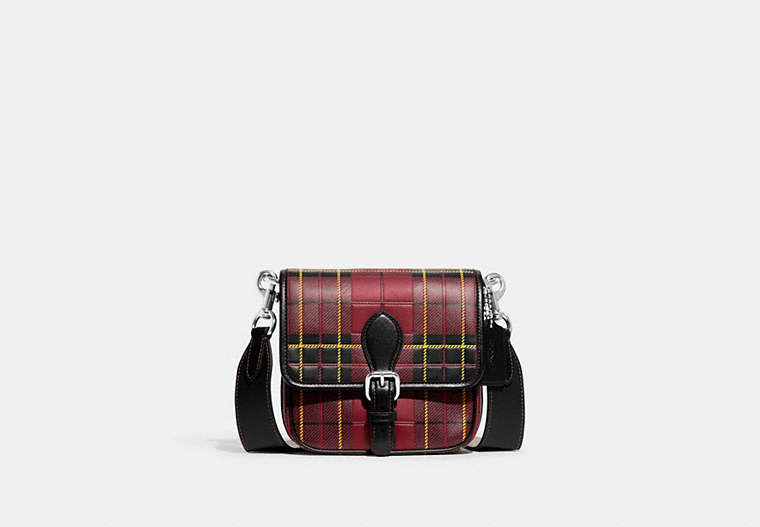 COACH®,FRANKIE CROSSBODY 18 WITH PLAID PRINT,Glovetanned Leather,Mini,Plaid,Cherry Multi,Front View