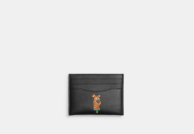 COACH®,COACH | SCOOBY-DOO! CARD CASE,Glovetanned Leather,Black,Front View