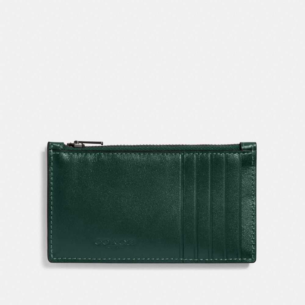 Coach Zippered Glove-Tanned Leather Card Case -  Green