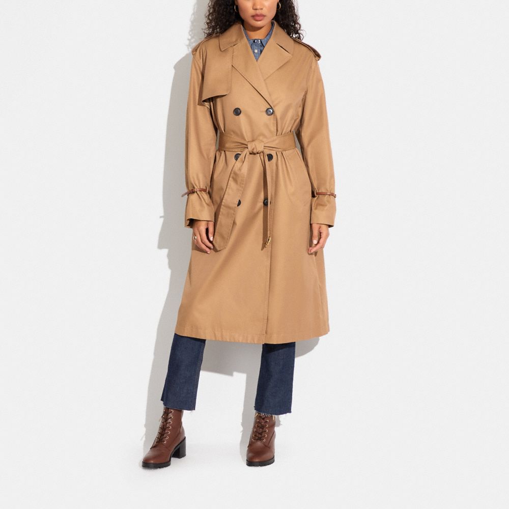 COACH®,Relaxed Double Breasted Trench Coat,Cotton,Trench,Button,Ripstop,Work,Brown,Scale View