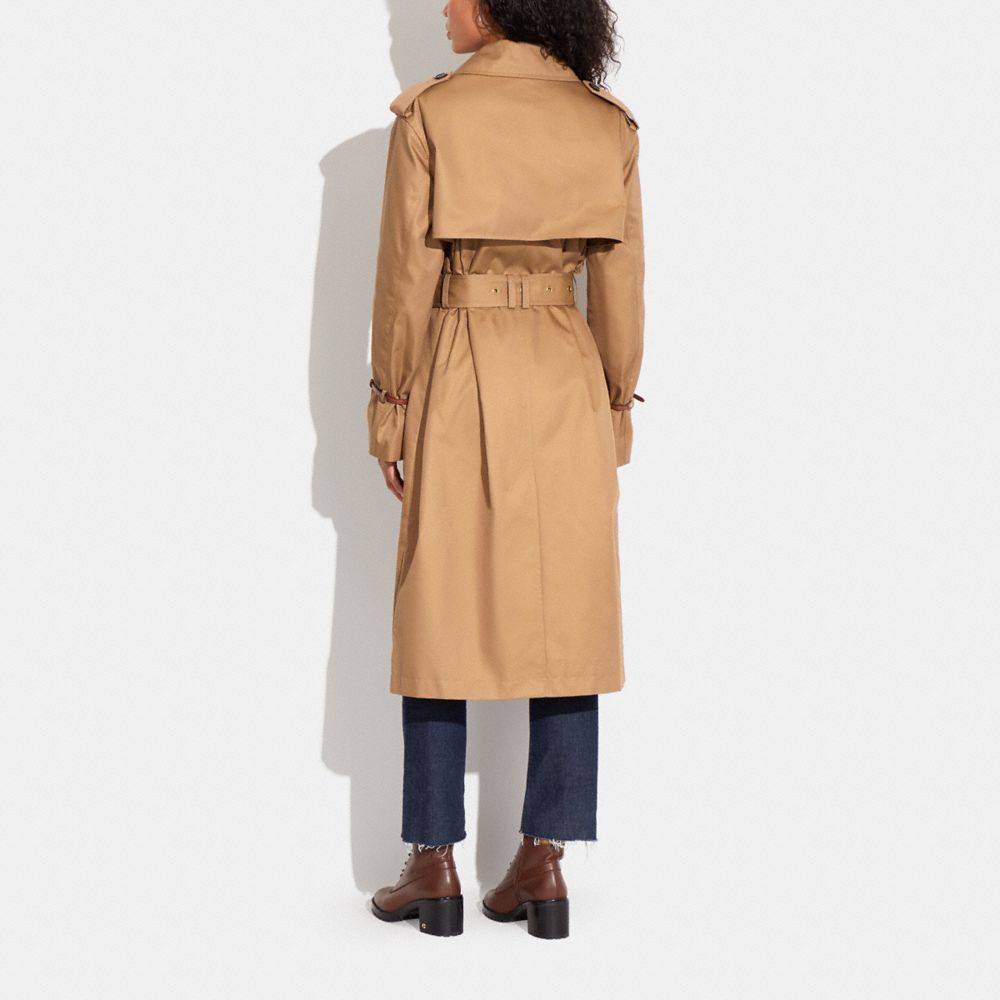COACH®,Relaxed Double Breasted Trench Coat,Cotton,Trench,Button,Ripstop,Work,Brown,Scale View
