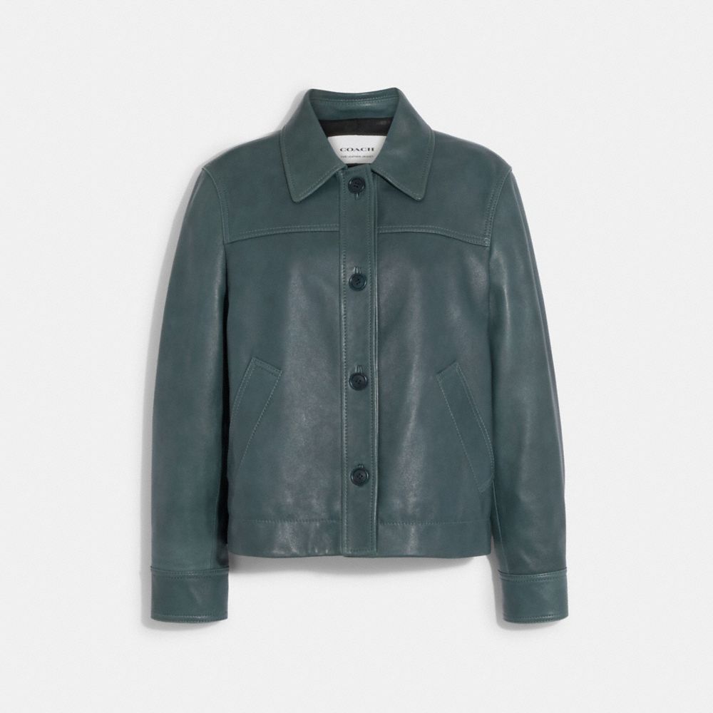 COACH®,レザー シャツ ジャケット,ジャケット&コート,ﾀﾞｰｸ ﾃｨｰﾙ