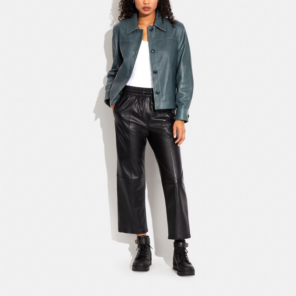 COACH®,レザー シャツ ジャケット,ジャケット&コート,ﾀﾞｰｸ ﾃｨｰﾙ