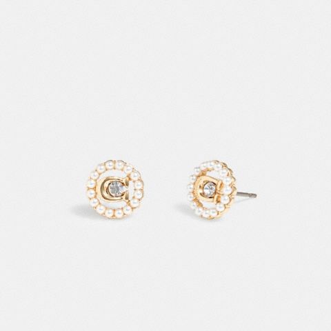 Coach Sculpted C Pearl Stud Earrings