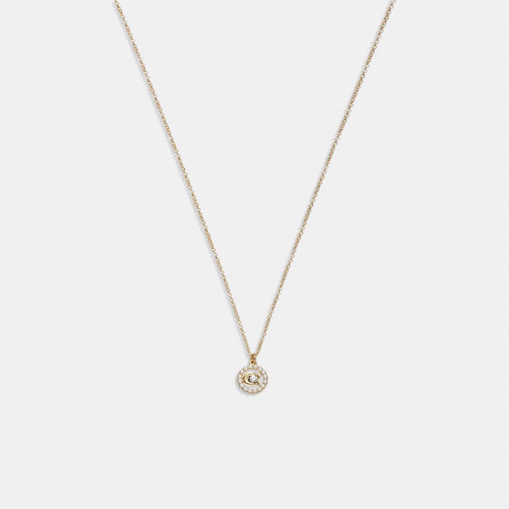 COACH®,SIGNATURE CRYSTAL PEARL PENDANT NECKLACE,Brass,Gold,Front View