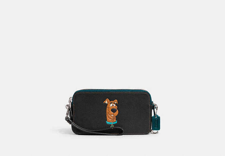 COACH®,COACH | SCOOBY-DOO! KIRA CROSSBODY,Glovetanned Leather,Mini,Silver/Black,Front View