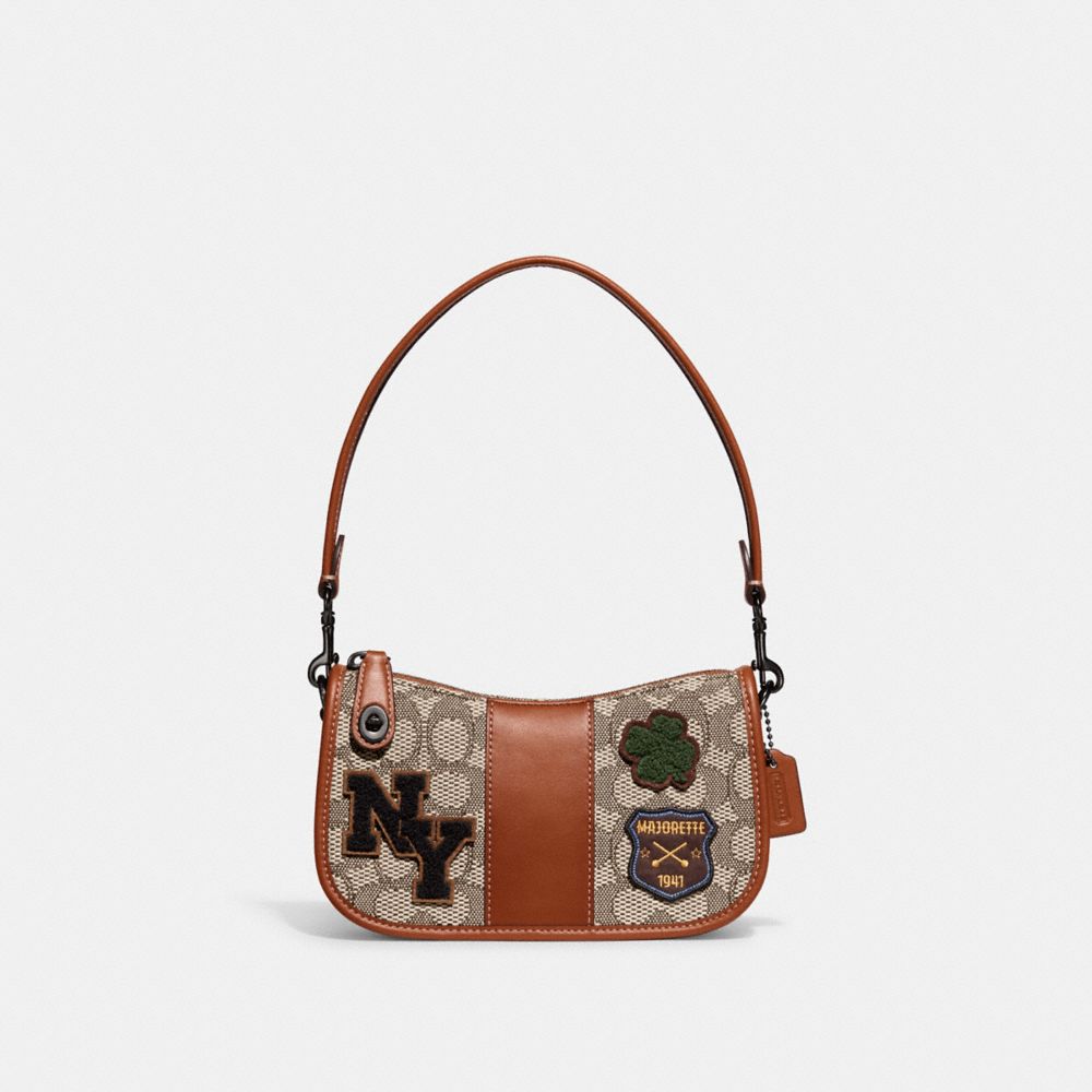 Coach Mini Signature 20 Jacquard and Leather Swinger Bag