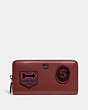 COACH®,ACCORDION ZIP WALLET WITH VARSITY PATCHES,Glovetanned Leather,Pewter/Cardinal,Front View