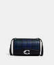 COACH®,BANDIT CROSSBODY WITH PLAID PRINT,Glovetanned Leather,Mini,Plaid,Silver/Green Multi,Front View