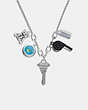 COACH®,WHISTLE AND KEY CHARM NECKLACE,Plated Brass,Silver/Multi,Front View