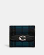 COACH®,BANDIT WALLET WITH PLAID PRINT,Glovetanned Leather,Plaid,Silver/Green Multi,Front View