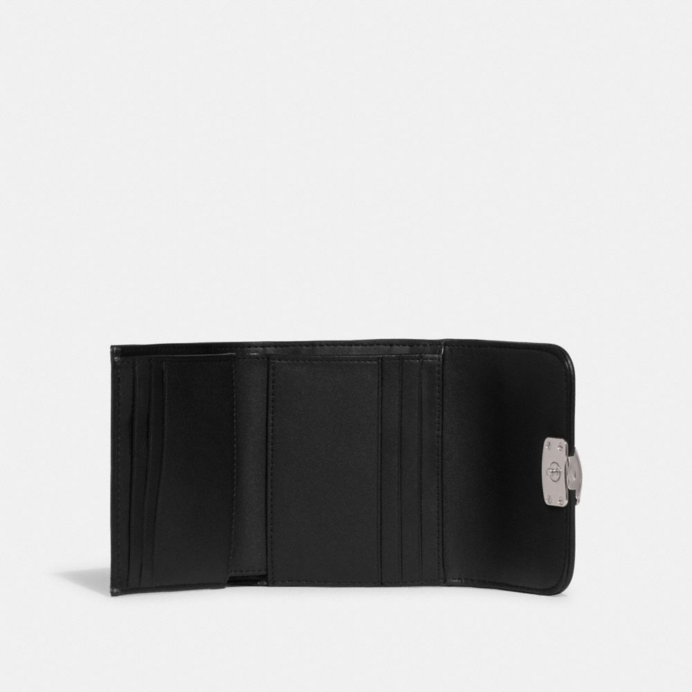 COACH®,PORTEFEUILLE BANDIT À IMPRIMÉ ÉCOSSAIS,Cuir tanné,Argent/vert multi,Inside View,Top View