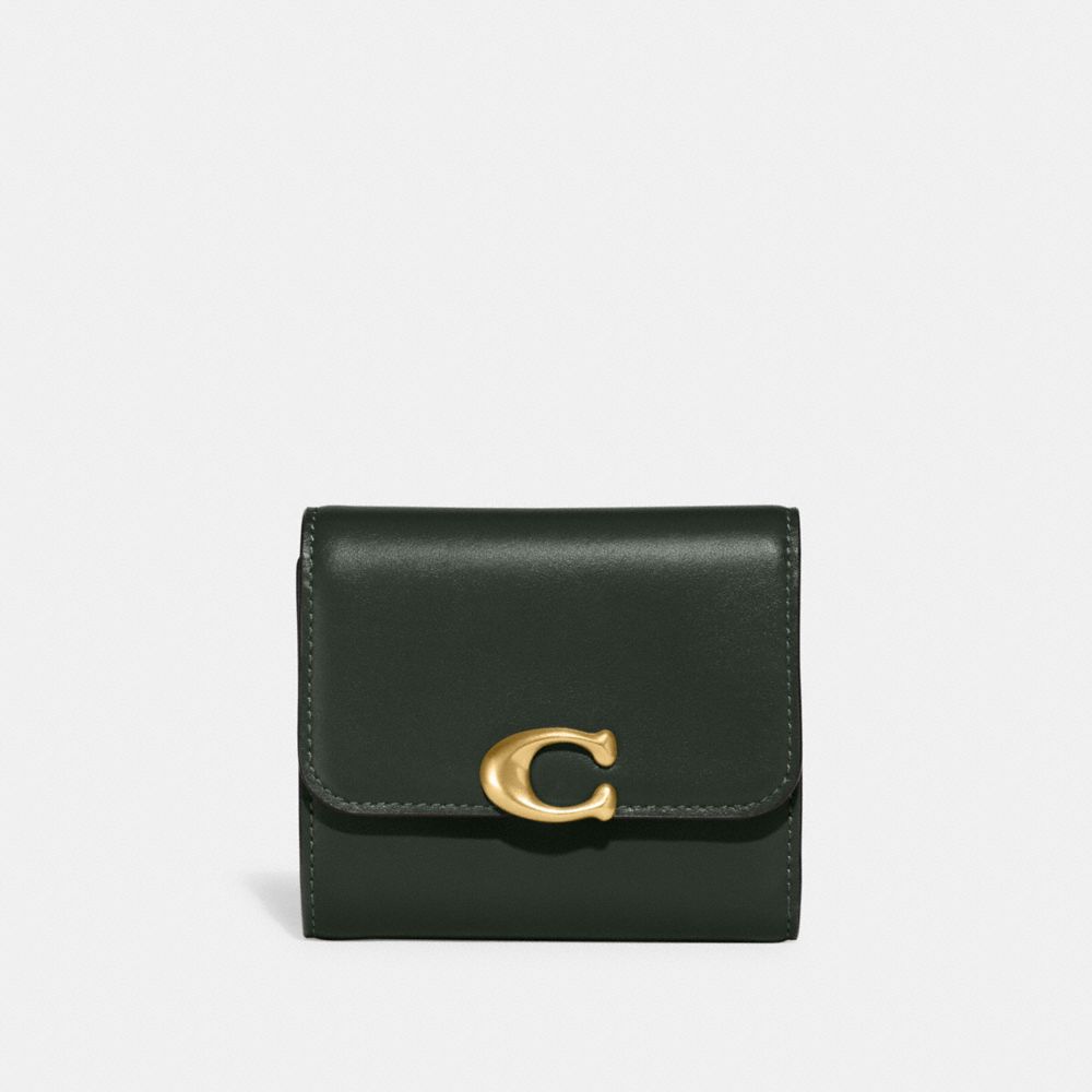 COACH®,BANDIT WALLET,Leather,Brass/Amazon Green,Front View image number 0