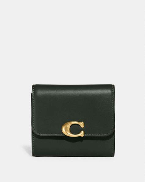 COACH®,BANDIT WALLET,Leather,Brass/Amazon Green,Front View