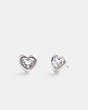 COACH®,HEART STUD EARRINGS,Plated Brass,Silver & Clear,Front View