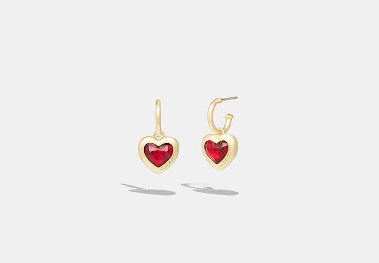 COACH®,HEART HUGGIE EARRINGS,Gold/Red,Front View
