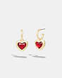 COACH®,HEART HUGGIE EARRINGS,Gold/Red,Front View