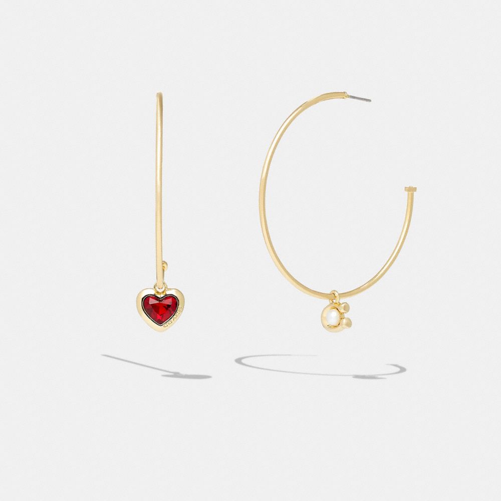 Signature Stone And Heart Mismatch Hoop Earrings