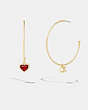 COACH®,SIGNATURE STONE AND HEART MISMATCH HOOP EARRINGS,Gold/Red,Front View