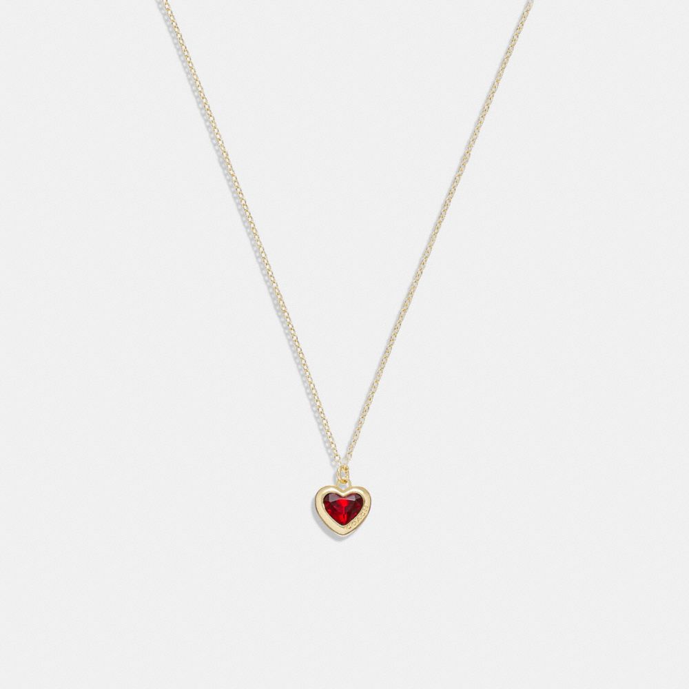 COACH®,HEART PENDANT NECKLACE,Plated Brass,Gold/Red,Front View image number 0
