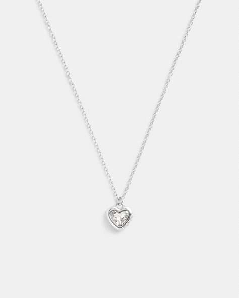 COACH®,HEART PENDANT NECKLACE,Plated Brass,Silver & Clear,Front View