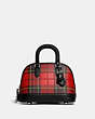 COACH®,REVEL BAG 24 WITH PLAID PRINT,Glovetanned Leather,Plaid,Silver/Sport Red Multi,Front View