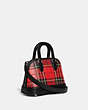 COACH®,REVEL BAG 24 WITH PLAID PRINT,Glovetanned Leather,Plaid,Silver/Sport Red Multi,Angle View