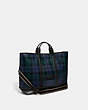 COACH®,TOBY TURNLOCK TOTE WITH PLAID PRINT,Glovetanned Leather,X-Large,True Navy Multi,Angle View
