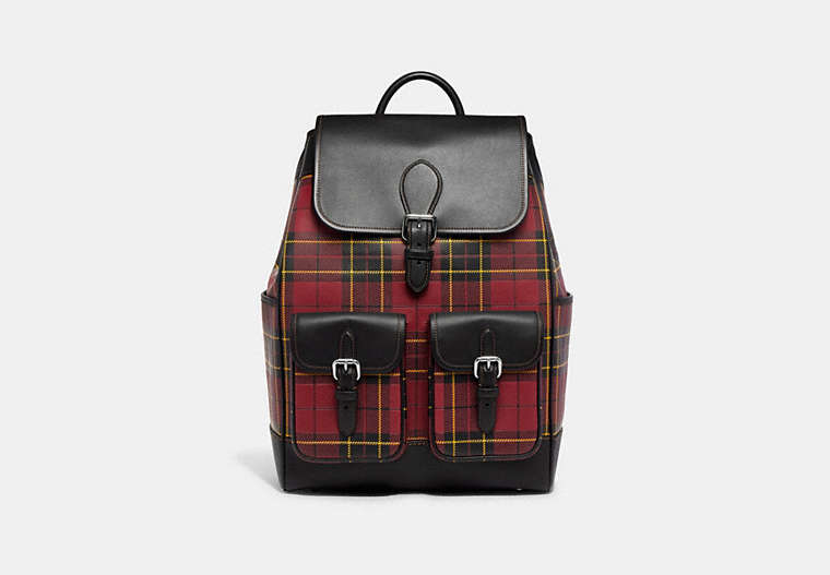 COACH®,FRANKIE BACKPACK WITH PLAID PRINT,Glovetanned Leather,X-Large,Plaid,Cherry Multi,Front View