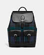COACH®,FRANKIE BACKPACK WITH PLAID PRINT,Glovetanned Leather,X-Large,Plaid,True Navy Multi,Front View