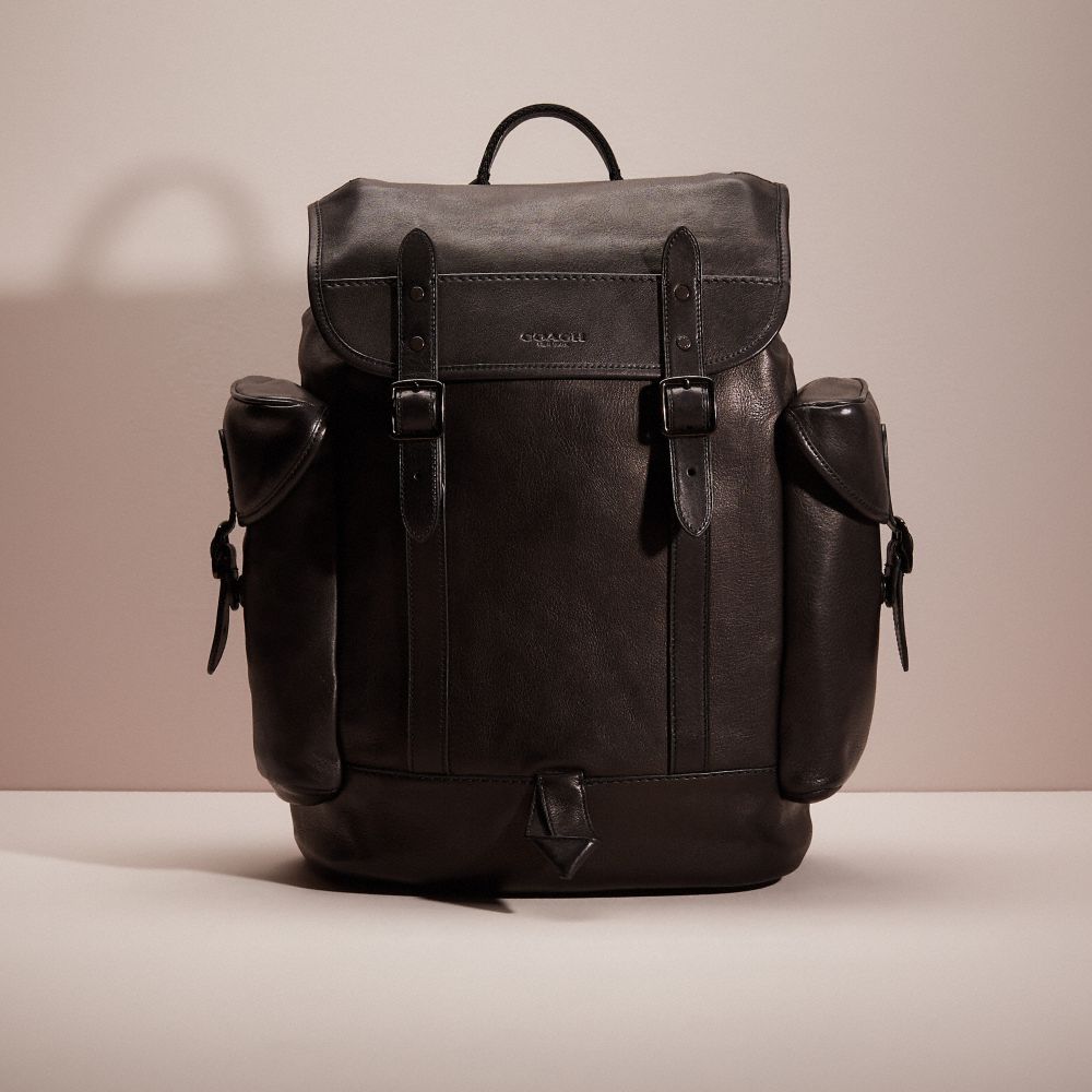 COACH®,RESTORED HITCH BACKPACK,Polished Pebble Leather,Large,Black Copper/Black,Front View