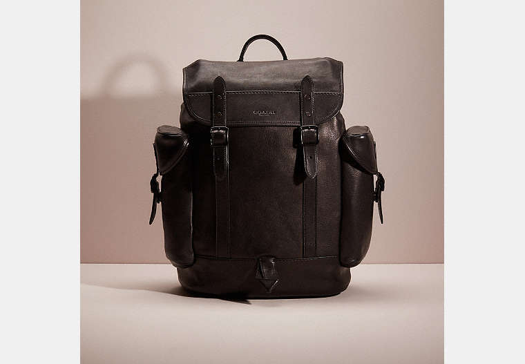 COACH®,RESTORED HITCH BACKPACK,Polished Pebble Leather,Large,Black Copper/Black,Front View