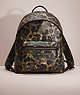 COACH®,RESTORED CHARTER BACKPACK WITH CAMO PRINT,Polished Pebble Leather,Large,Matte Black/Green/Blue,Front View
