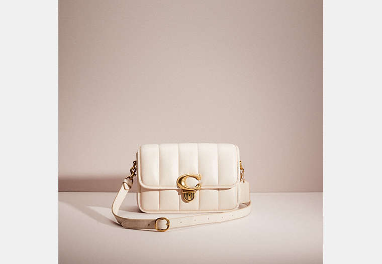 COACH®,RESTORED STUDIO SHOULDER BAG WITH QUILTING,Nappa leather,Small,Brass/Chalk,Front View