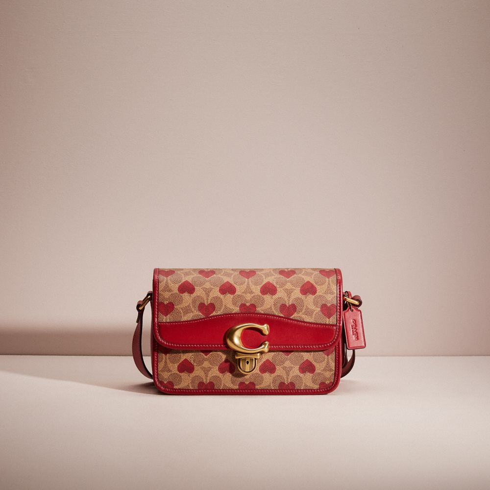 Coach Signature Coated Canvas W/heart Print Coin Purse Wristlet In Tan Red, - Coach bag - Red Apple Handle/Strap, Gold Hardware, Tan Red Apple  Exterior